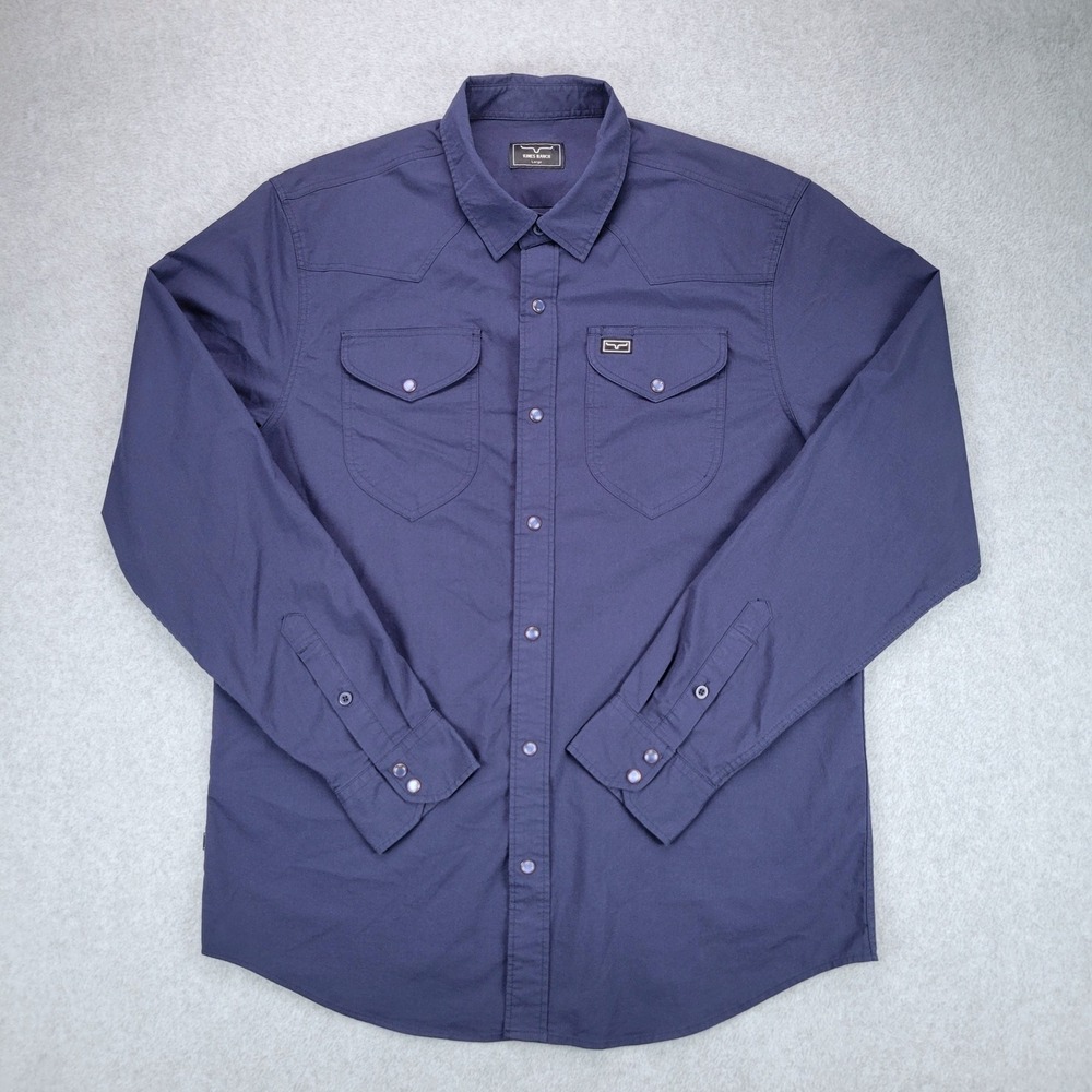 Kimes Ranch Western Blackout Snap Shirt Mens L Navy Coolmax Stretch Long Sleeve